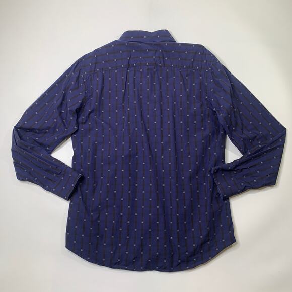 Bugatchi Shirt Men L Large Navy Black Shaped Fit Long Sleeve Button Up Flip Cuff - Picture 8 of 10